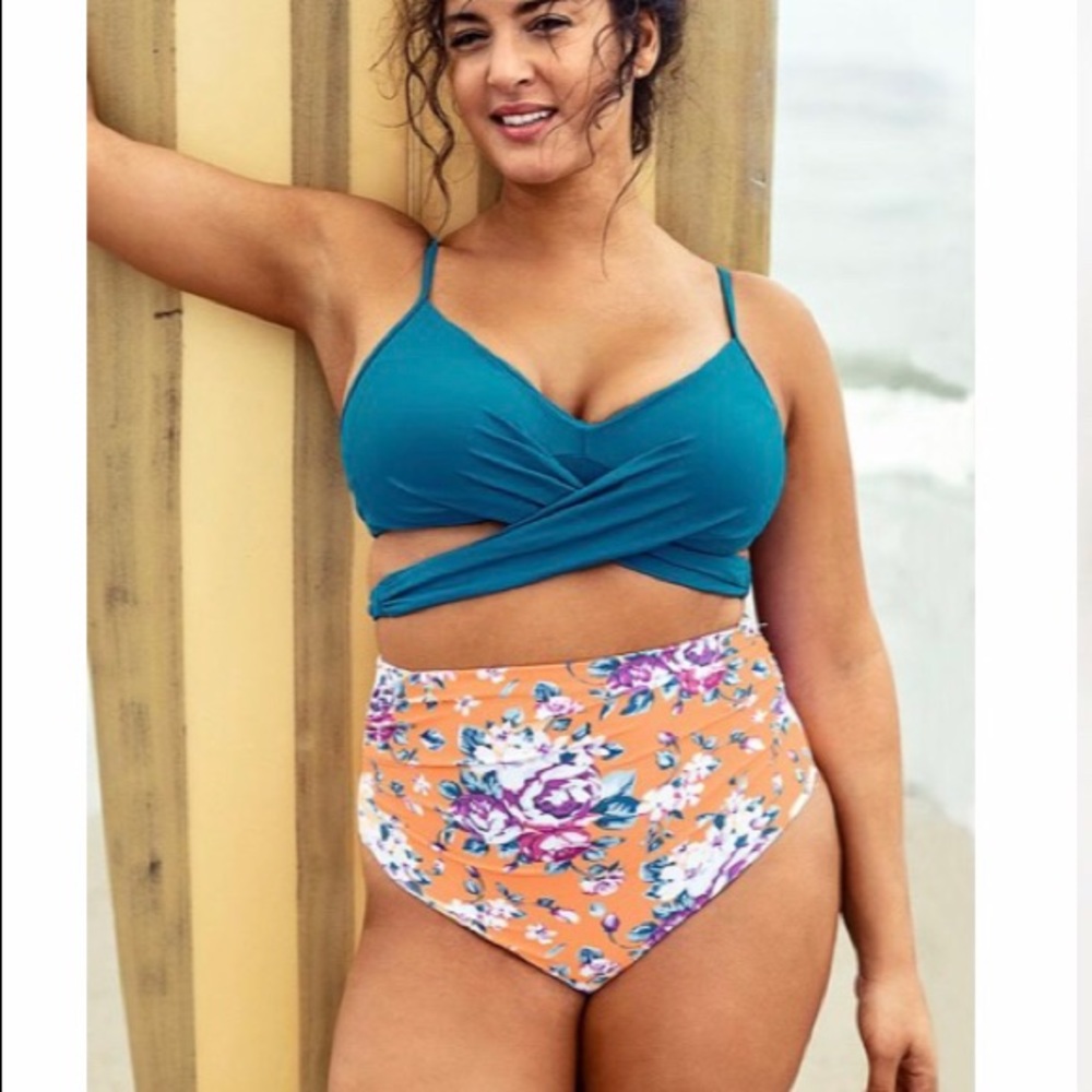 Cupshe ocean blue lace up plus size bikini 0x NWT